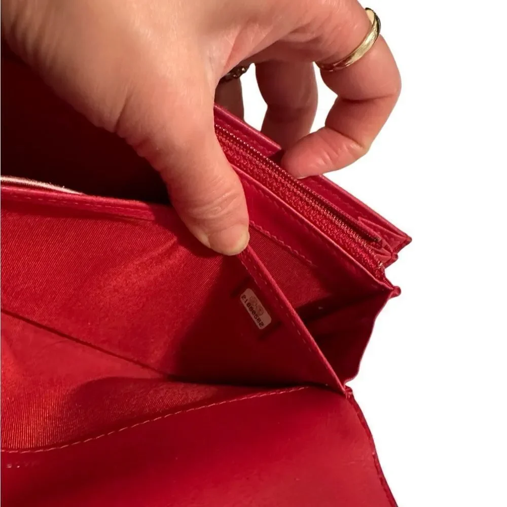 Chanel Red Leather Quilted Continental Wallet